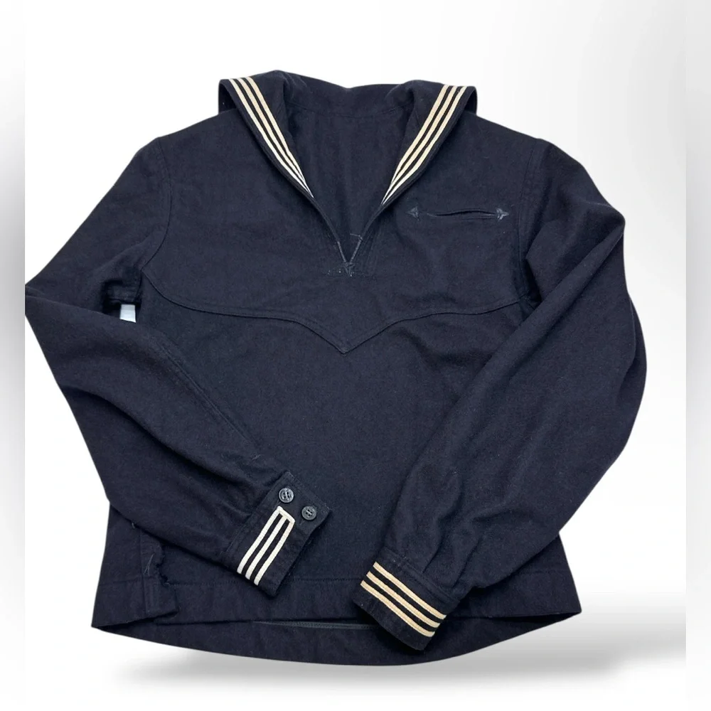 Vintage possibly WWll Navy Blue wool undress jumper Sailor size small (B7)‎
